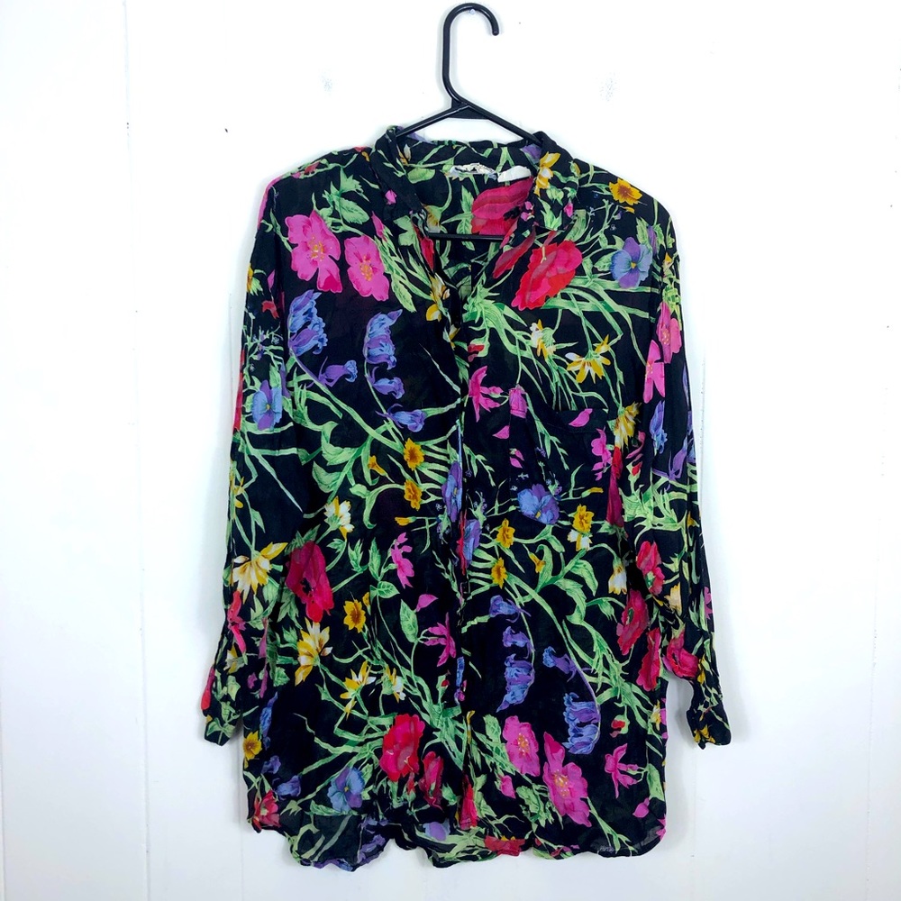 Vintage Floral Print Button Down Sz M